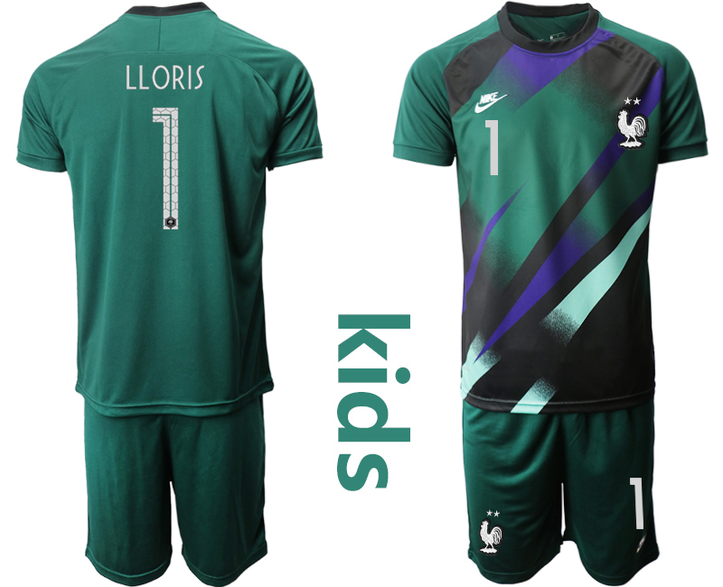 2021 European Cup France ark green Youth goalkeeper #1 soccer jerseys